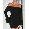 image:imageSOLY HUX Womens Off The Shoulder T Shirt Fuzzy Long Sleeve Slim Fitted Tee Going Out TopsPure Black