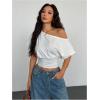 image:imageSOLY HUX Womens Off The Shoulder T Shirts Short Sleeve Asymmetrical Fitted Going Out Top StreetwearPure White