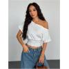 image:imageSOLY HUX Womens Off The Shoulder T Shirts Short Sleeve Asymmetrical Fitted Going Out Top StreetwearPure White