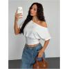 image:imageSOLY HUX Womens Off The Shoulder T Shirts Short Sleeve Asymmetrical Fitted Going Out Top StreetwearPure White