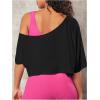 image:imageSOLY HUX Womens Off The Shoulder Tee Yoga Workout Crop Top Half Sleeve Asymmetrical Neck Activewear T ShirtPlain Black