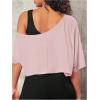 image:imageSOLY HUX Womens Off The Shoulder Tee Yoga Workout Crop Top Half Sleeve Asymmetrical Neck Activewear T ShirtPlain Dusty Pink