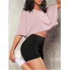 image:imageSOLY HUX Womens Off The Shoulder Tee Yoga Workout Crop Top Half Sleeve Asymmetrical Neck Activewear T ShirtPlain Dusty Pink