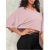 image:imageSOLY HUX Womens Off The Shoulder Tee Yoga Workout Crop Top Half Sleeve Asymmetrical Neck Activewear T ShirtPlain Dusty Pink