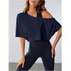 image:imageSOLY HUX Womens Off The Shoulder Tee Yoga Workout Crop Top Half Sleeve Asymmetrical Neck Activewear T ShirtPure Dark Blue