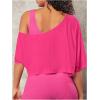 image:imageSOLY HUX Womens Off The Shoulder Tee Yoga Workout Crop Top Half Sleeve Asymmetrical Neck Activewear T ShirtPure Hotpink