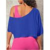 image:imageSOLY HUX Womens Off The Shoulder Tee Yoga Workout Crop Top Half Sleeve Asymmetrical Neck Activewear T ShirtPure Royal Blue