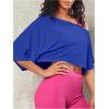 image:imageSOLY HUX Womens Off The Shoulder Tee Yoga Workout Crop Top Half Sleeve Asymmetrical Neck Activewear T ShirtPure Royal Blue