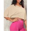 image:imageSOLY HUX Womens Off The Shoulder Tee Yoga Workout Crop Top Half Sleeve Asymmetrical Neck Activewear T ShirtSolid Beige