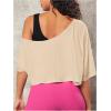 image:imageSOLY HUX Womens Off The Shoulder Tee Yoga Workout Crop Top Half Sleeve Asymmetrical Neck Activewear T ShirtSolid Beige