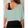 image:imageSOLY HUX Womens Off The Shoulder Tee Yoga Workout Crop Top Half Sleeve Asymmetrical Neck Activewear T ShirtSolid Mint Blue