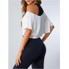 image:imageSOLY HUX Womens Off The Shoulder Tee Yoga Workout Crop Top Half Sleeve Asymmetrical Neck Activewear T ShirtSolid White