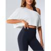 image:imageSOLY HUX Womens Off The Shoulder Tee Yoga Workout Crop Top Half Sleeve Asymmetrical Neck Activewear T ShirtSolid White