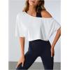image:imageSOLY HUX Womens Off The Shoulder Tee Yoga Workout Crop Top Half Sleeve Asymmetrical Neck Activewear T ShirtSolid White