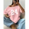 image:imageSOLY HUX Womens Off The Shoulder Tops Graphic Tees Jersey Shirts Number Print Baggy Oversized T ShirtsPink Number