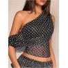 image:imageSOLY HUX Womens Off The Shoulder Tops Polka Dots Mesh See Through Crop Tank Shirts Aesthetic ClothesBlack and White