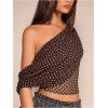 image:imageSOLY HUX Womens Off The Shoulder Tops Polka Dots Mesh See Through Crop Tank Shirts Aesthetic ClothesBrown and White