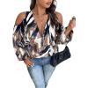 image:imageSOLY HUX Womens Plus Size Blouse Allover Print Cold Shoulder Bishop Long Sleeve Half Zip TopsBlack Printed