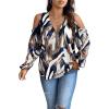 image:imageSOLY HUX Womens Plus Size Blouse Allover Print Cold Shoulder Bishop Long Sleeve Half Zip TopsBlack Printed