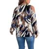 image:imageSOLY HUX Womens Plus Size Blouse Allover Print Cold Shoulder Bishop Long Sleeve Half Zip TopsBlack Printed