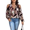 image:imageSOLY HUX Womens Plus Size Blouse Allover Print Cold Shoulder Bishop Long Sleeve Half Zip TopsBurgundy Print