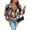 image:imageSOLY HUX Womens Plus Size Blouse Allover Print Cold Shoulder Bishop Long Sleeve Half Zip TopsBurgundy Print