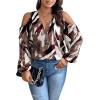 image:imageSOLY HUX Womens Plus Size Blouse Allover Print Cold Shoulder Bishop Long Sleeve Half Zip TopsBurgundy Print