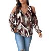 image:imageSOLY HUX Womens Plus Size Blouse Allover Print Cold Shoulder Bishop Long Sleeve Half Zip TopsBurgundy Print