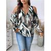 image:imageSOLY HUX Womens Plus Size Blouse Allover Print Cold Shoulder Bishop Long Sleeve Half Zip TopsGreen Printed