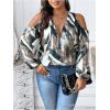 image:imageSOLY HUX Womens Plus Size Blouse Allover Print Cold Shoulder Bishop Long Sleeve Half Zip TopsGreen Printed