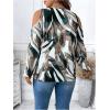image:imageSOLY HUX Womens Plus Size Blouse Allover Print Cold Shoulder Bishop Long Sleeve Half Zip TopsGreen Printed
