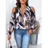 image:imageSOLY HUX Womens Plus Size Blouse Allover Print Cold Shoulder Bishop Long Sleeve Half Zip TopsMulticoloured Print