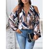 image:imageSOLY HUX Womens Plus Size Blouse Allover Print Cold Shoulder Bishop Long Sleeve Half Zip TopsMulticoloured Print