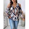 image:imageSOLY HUX Womens Plus Size Blouse Allover Print Cold Shoulder Bishop Long Sleeve Half Zip TopsMulticoloured Print