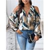 image:imageSOLY HUX Womens Plus Size Blouse Allover Print Cold Shoulder Bishop Long Sleeve Half Zip TopsYellow Printed