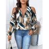 image:imageSOLY HUX Womens Plus Size Blouse Allover Print Cold Shoulder Bishop Long Sleeve Half Zip TopsYellow Printed