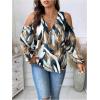 image:imageSOLY HUX Womens Plus Size Blouse Allover Print Cold Shoulder Bishop Long Sleeve Half Zip TopsYellow Printed
