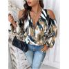 image:imageSOLY HUX Womens Plus Size Blouse Allover Print Cold Shoulder Bishop Long Sleeve Half Zip TopsYellow Printed