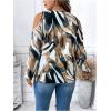 image:imageSOLY HUX Womens Plus Size Blouse Allover Print Cold Shoulder Bishop Long Sleeve Half Zip TopsYellow Printed
