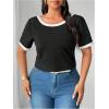 image:imageSOLY HUX Womens Plus Size Bow T Shirt Short Sleeve Crew Neck Tee Summer Open Back Going Out TopsBlack and White