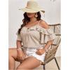 image:imageSOLY HUX Womens Plus Size Cold Shoulder Blouse Ruffle Trim Tie Front Shirts Casual Swiss Dots TopsPlain Apricot