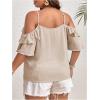 image:imageSOLY HUX Womens Plus Size Cold Shoulder Blouse Ruffle Trim Tie Front Shirts Casual Swiss Dots TopsPlain Apricot