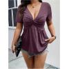 image:imageSOLY HUX Womens Plus Size Deep V Neck Twist Front T Shirts Short Sleeve Summer Tunic Tops Ruffle Flowy TeesSolid Purple