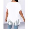 image:imageSOLY HUX Womens Plus Size Fringe T Shirt Rhinestone Crewneck Short Sleeve Tee Summer Casual TopsPlain White