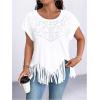 image:imageSOLY HUX Womens Plus Size Fringe T Shirt Rhinestone Crewneck Short Sleeve Tee Summer Casual TopsPlain White
