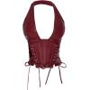image:imageSOLY HUX Womens Plus Size Halter Tops PU Leather Deep V Neck Lace Up Backless Sleeveless Summer Crop Tank TopPlain Burgundy