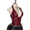 image:imageSOLY HUX Womens Plus Size Halter Tops PU Leather Deep V Neck Lace Up Backless Sleeveless Summer Crop Tank TopPlain Burgundy
