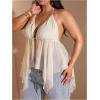 image:imageSOLY HUX Womens Plus Size Halter Tops Y2k Sexy Deep V Neck Tie Backless Sleeveless Flowy Asymmetrical Hem Summer TopPlain Apricot