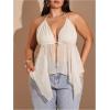 image:imageSOLY HUX Womens Plus Size Halter Tops Y2k Sexy Deep V Neck Tie Backless Sleeveless Flowy Asymmetrical Hem Summer TopPlain Apricot