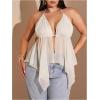 image:imageSOLY HUX Womens Plus Size Halter Tops Y2k Sexy Deep V Neck Tie Backless Sleeveless Flowy Asymmetrical Hem Summer TopPlain Apricot